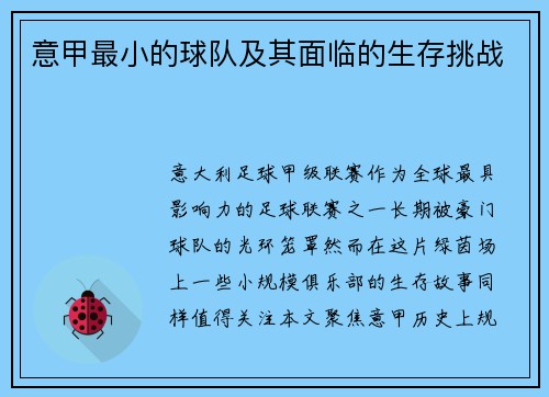意甲最小的球队及其面临的生存挑战